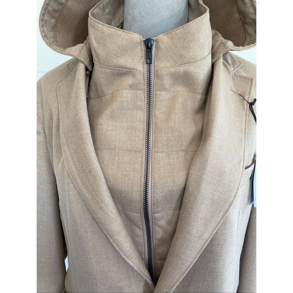 GIASONE Austin Hood Detachable Casual Blazer Jacket Camel Sport Coat Sz 44 R NEW - Picture 2 of 11